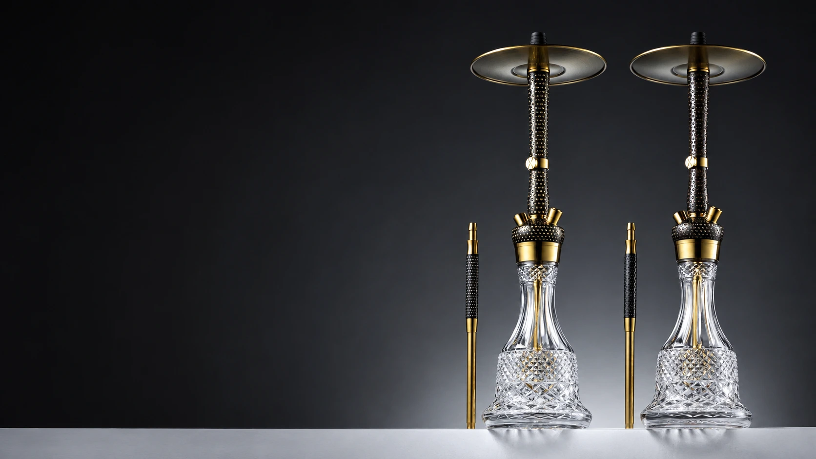 Two RF and HOOB Enzo Ebony Swarovski collectible hookahs — Gold Edition and Black Edition